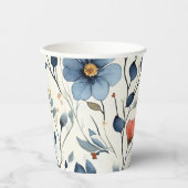 Bridal Shower Elegant Watercolor Blue Wildflower 紙コップ (正面)