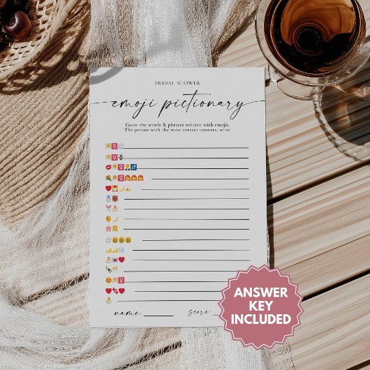 Bridal Shower Emoji Pictionary Game With Answers 招待状