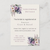 Bridal Shower Event Details Romantic Purple Floral エンクロージャーカード (正面)