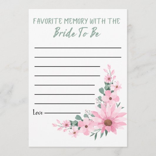 Bridal Shower Favorite Memory Game Pink Flowers アドバイスカード (正面)