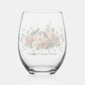 Bridal Shower floral bird Monogram Elegant Simple  ステムなしワイングラス (正面)