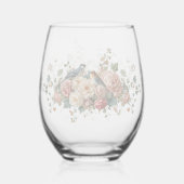 Bridal Shower floral bird Monogram Elegant Simple  ステムなしワイングラス (裏面)