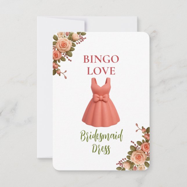 Bridal Shower Game Bingo Card – Bridesmaid Dress (正面)