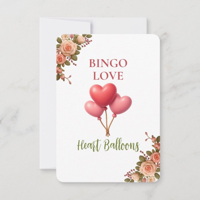 Bridal Shower Game Bingo Card – Heart Balloons (正面)