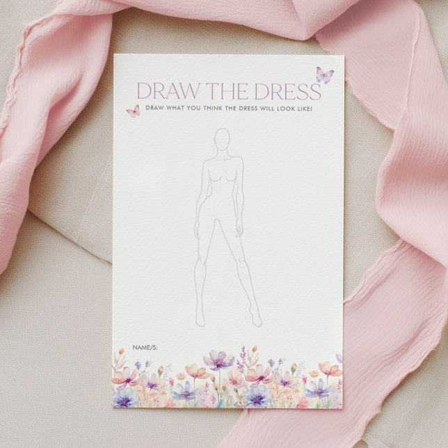 Bridal Shower Game Guess The Dress Butterflies (Draw the dress! Bridal Shower Game in a pastel wildflower butterfly theme)