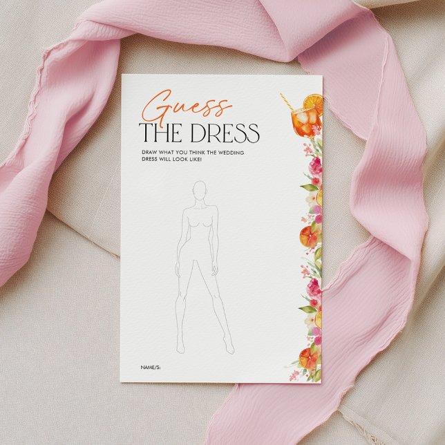Bridal Shower Game Guess The Dress First Spritz (Guess the Dress Bridal Shower Game | Love at First Spritz Citrus Floral Theme)