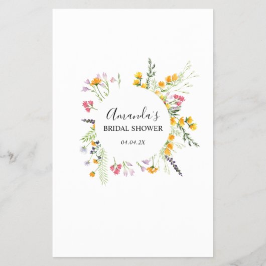 Bridal Shower Game Know the Bride Wildflowers Flye チラシ (裏面)