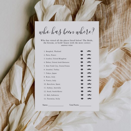 Bridal Shower Game Template | Who Has Been Where 招待状
