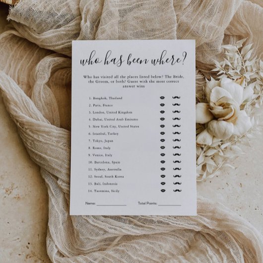 Bridal Shower Game Template | Who Has Been Where 招待状
