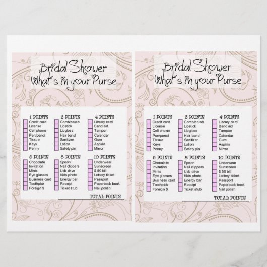 Bridal Shower Game- What is in your purse? (正面)