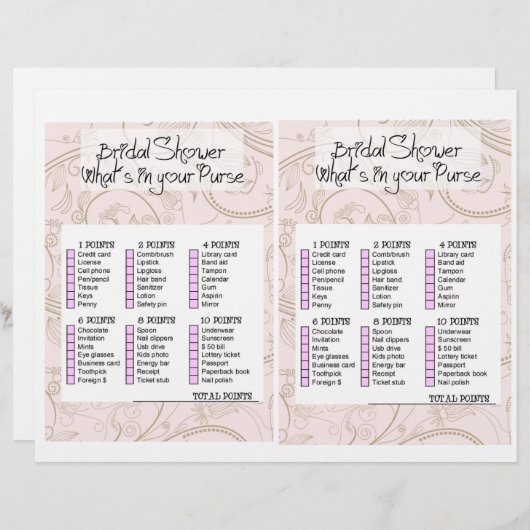 Bridal Shower Game- What is in your purse? (正面/裏面)