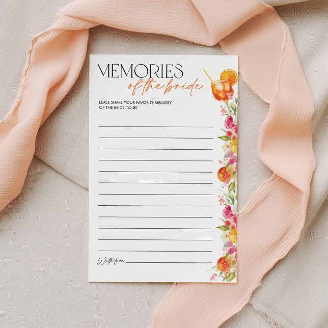 Bridal Shower Games Memories of the Bride Spritz (Memories of the Bride | Love at First Spritz Bridal Shower Game | Bright Floral Citrus)