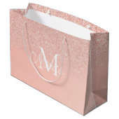 Bridal Shower  Glitter Baby Pink Monogram Gift Bag ラージペーパーバッグ (裏面アングル)