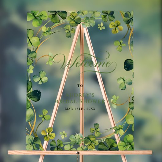 Bridal Shower Greenery Shamrock Welcome Sign アクリルサイン (ニュートラル)