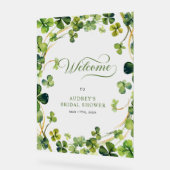 Bridal Shower Greenery Shamrock Welcome Sign アクリルサイン (傾斜)
