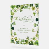 Bridal Shower Greenery Shamrock Welcome Sign アクリルサイン (傾斜)