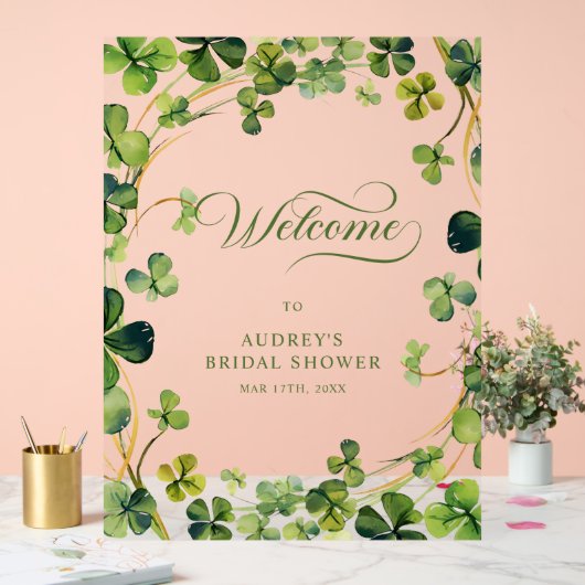 Bridal Shower Greenery Shamrock Welcome Sign アクリルサイン (ウェディング)