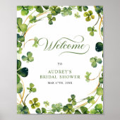 Bridal Shower Greenery Shamrock Welcome Sign ポスター (正面)