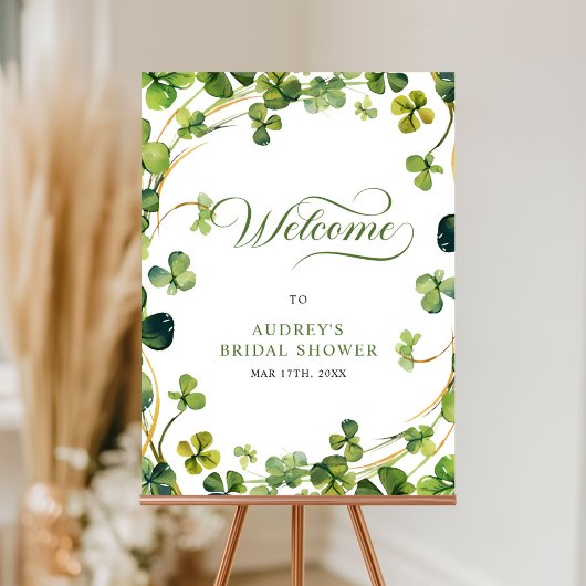 Bridal Shower Greenery Shamrock Welcome Sign ポスター
