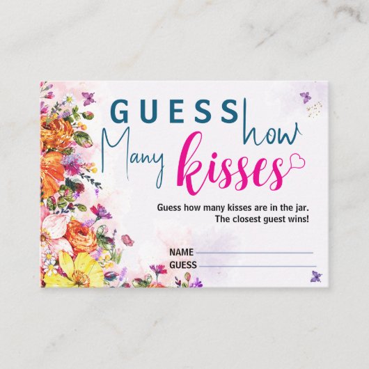 Bridal Shower Guess How Many Kisses Spring Floral エンクロージャーカード (正面)