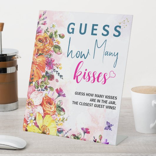 Bridal Shower Guess How Many Kisses Spring Floral 台座サイン (インサイチュ)