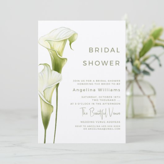 Bridal Shower Invitation "Delicate Calla Lilies" 招待状 (スタンド正面)