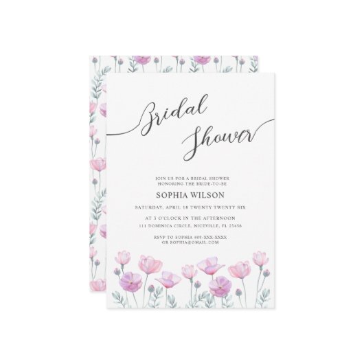 Bridal Shower Invitation delicate flowers. 招待状 (正面/裏面インサイチュ)