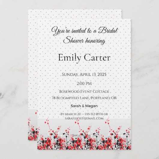 Bridal Shower Invitation Elegant Floral Template 招待状 (正面/裏面)