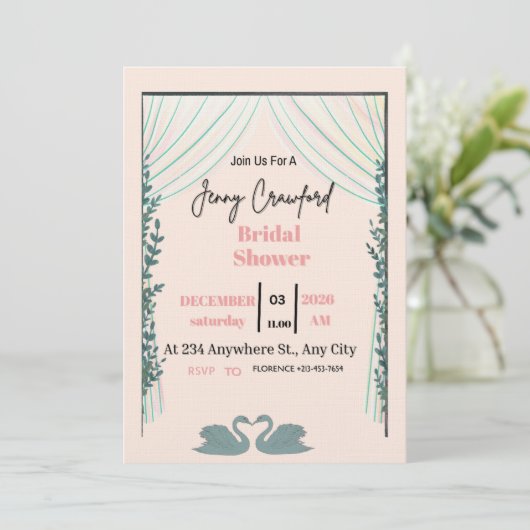 Bridal Shower Invitation | Elegant Pink Customizab 招待状 (スタンド正面)