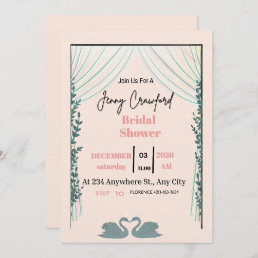 Bridal Shower Invitation | Elegant Pink Customizab 招待状 (正面/裏面)