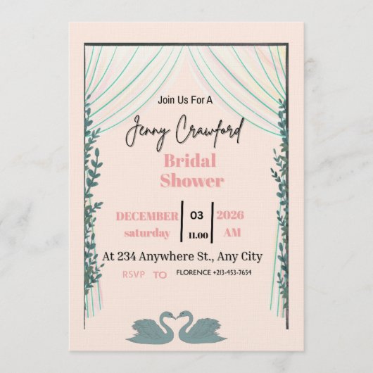 Bridal Shower Invitation | Elegant Pink Customizab 招待状 (正面)