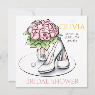 Bridal Shower Invitation - Peonies & Bridal Shoes 招待状