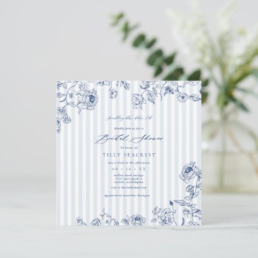 Bridal Shower Invitation Something Blue Stripes 招待状 (スタンド正面)