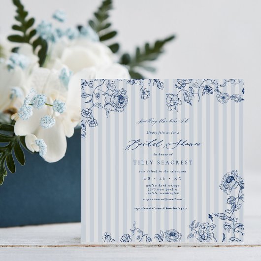 Bridal Shower Invitation Something Blue Stripes 招待状