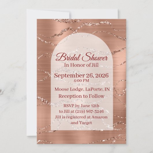Bridal Shower Invitation Wedding Rose Gold Card 招待状 (正面)