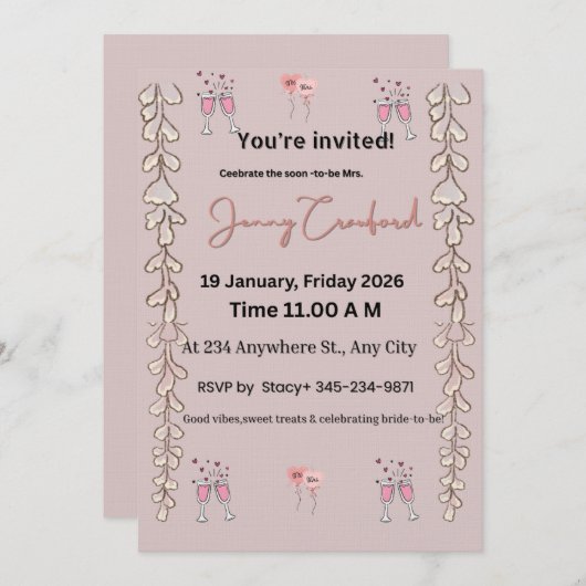 Bridal Shower Invite | Editable Digital Template | 招待状 (正面/裏面)