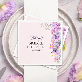 Bridal Shower Invite with Purple Spring Wildflower スタンダードカクテルナプキン