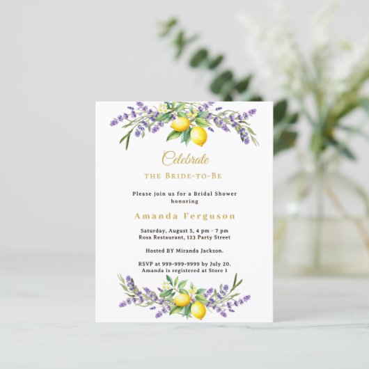 Bridal Shower lavender florals lemons invitation (スタンド正面)