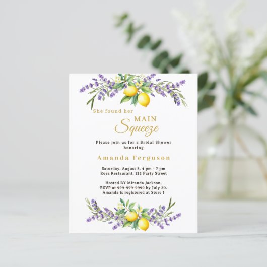 Bridal Shower lavender lemons squeeze invitation (スタンド正面)