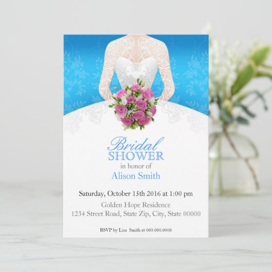 Bridal Shower light blue invitation 招待状 (スタンド正面)