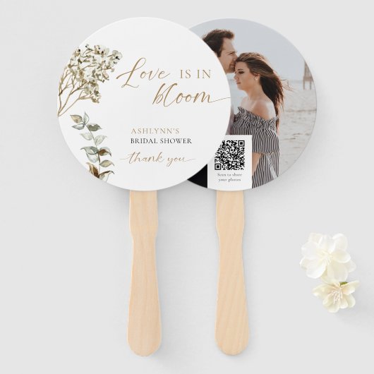 Bridal Shower Love Is in Bloom QR Code Boho ハンドファン (正面&裏面)
