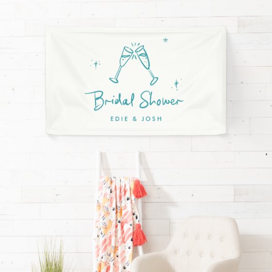 Bridal shower modern teal blue elegant handwritten 横断幕 (インサイチュ)