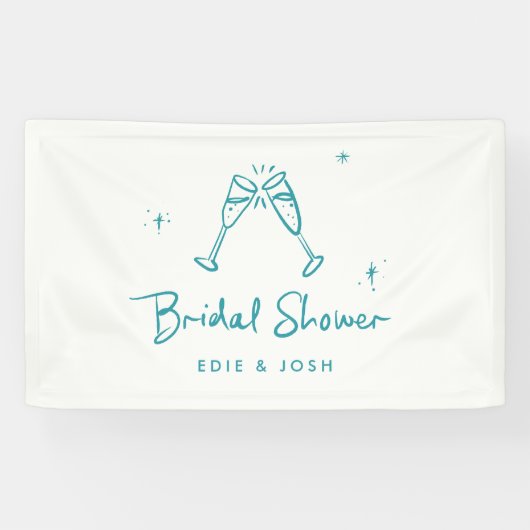 Bridal shower modern teal blue elegant handwritten 横断幕 (横)