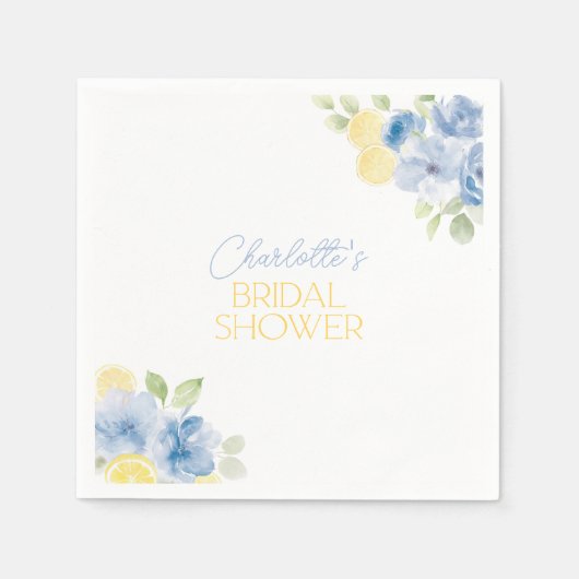 Bridal Shower Napkins Main Squeeze Blue Flowers スタンダードカクテルナプキン (正面)