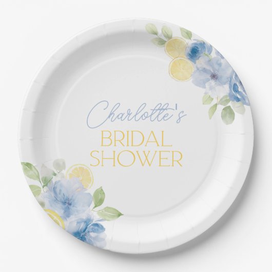 Bridal Shower Napkins Main Squeeze Blue Flowers ペーパープレート (正面)