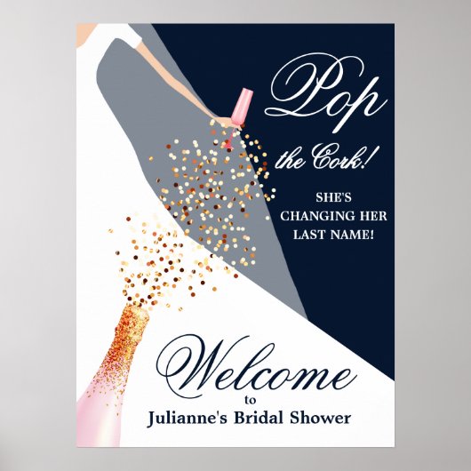 Bridal Shower Navy Blue Welcome Poster ポスター (正面)