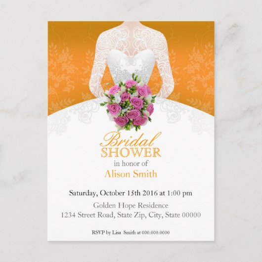 Bridal Shower orange invitation インビテーションポストカード (正面)