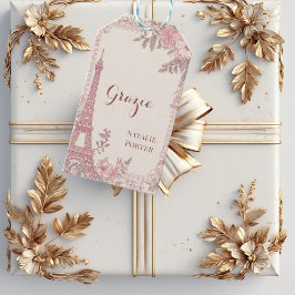Bridal Shower Paris Eiffel Tower Pastel Pink Flora ギフトタグ
