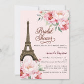 Bridal shower Paris Eiffel tower pink flowers 招待状 (正面)