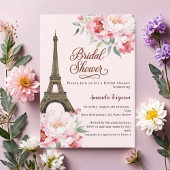 Bridal shower Paris Eiffel tower pink flowers 招待状